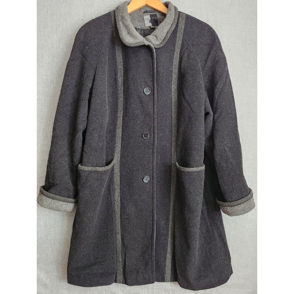 Gallery Black & Gray Wool Blend Coat Lagenlook XL Boiled Wool Look